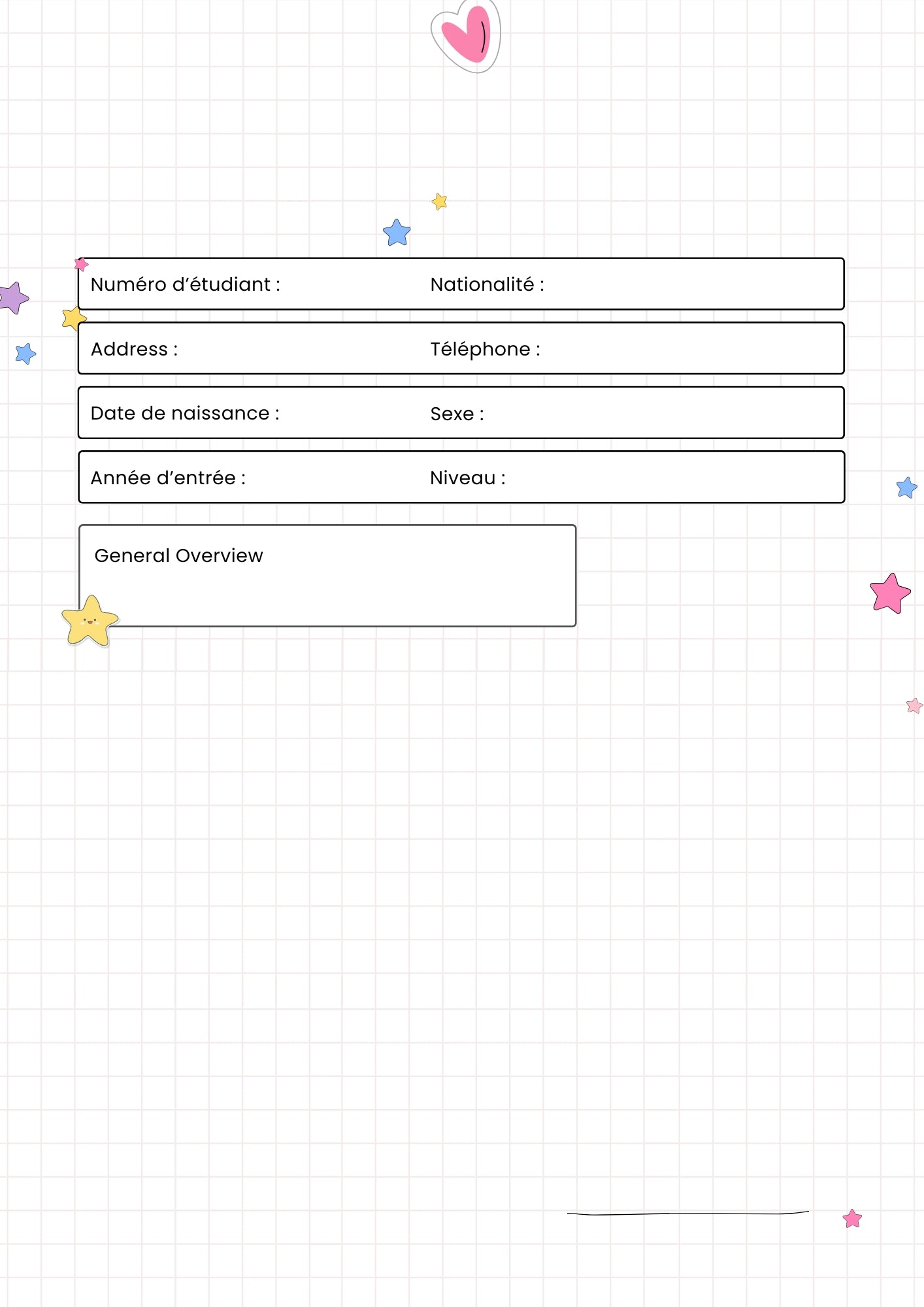 Fiche d’information de l’élève.